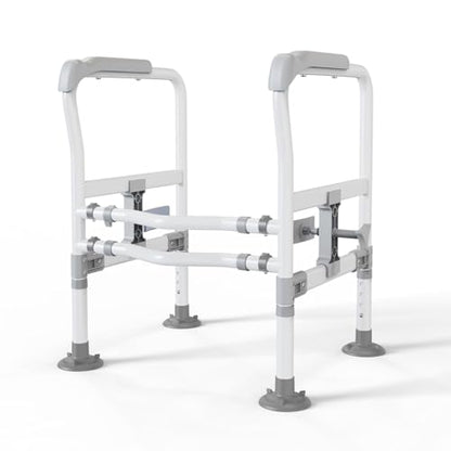 Toilet Safety Rails for Seniors, Zynuhmo Adjustable Toilet Safety Frame with Non-Slip Handles for Elderly, Handicap & Disabled, Foldable Toilet Handles Toilet Rail Stand Up Assist Fit Most Toilets