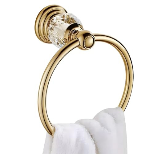 Crystal Gold Towel Ring, Gold Bathroom Towel Holder Ring, Golden Towel Rack Hanger Home Hand Towel Ring Towel Holder for Bathroom Wall Mounted Bathroom Accessory - color: Gold