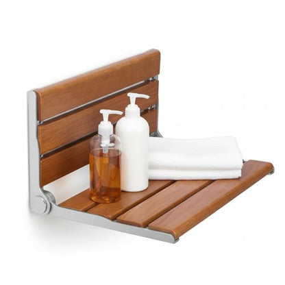 17.7inch Wall-Mounted Folding Shower Seat with Back Fold Up Bathroom Stool Chair Anti-Slip for Elderly Disabled Pregnant