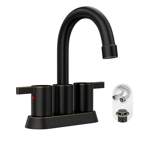 Phiestina 2 or 3 Holes Oil Rubbed Bronze 4 Inch 2 Handle Centerset Lead-Free Bathroom Sink Faucet, 360 Degree Swivel Spout with Copper Pop Up Drain and 2 Water Supply Lines, BF015-1-ORB - color: Oil Rubbed Bronze