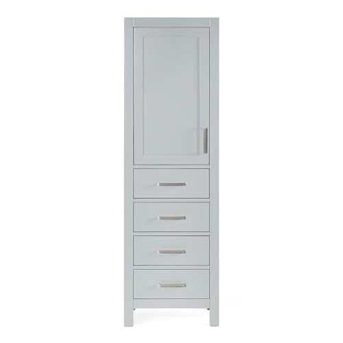 ARIEL Cambridge Bathroom Storage Cabinet - Solid Hevea Wood and Fully Assembled for Long-Lasting Durability and Sophisticated Finish, Freestanding Linen Bathroom Cabinet - 65”H x 20”W x 16”D, Grey - color: Grey, style: Cambridge