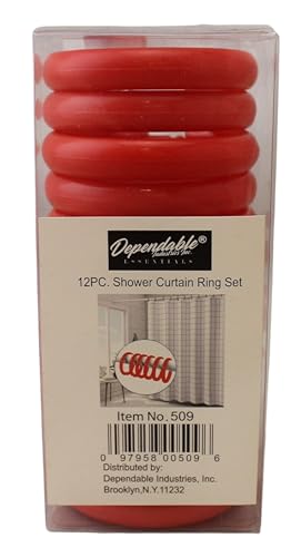 12 Piece Plastic Basic Locking Round Hook Easy Gliding Shower Curtain Rings Fits All Standard Size Shower Rods (Red) - color: Red