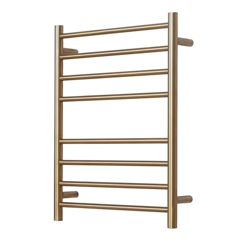 Electric Heated Towel Warmer - Wall Mounted Bathroom Towel Rack, Plug-in Design & Brushed Stainless Steel Finish 8 Bar Gold with Single Press - color: Gold With Single Press, size: 8 Bar