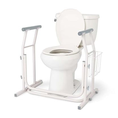 Medline Free-Standing Toilet Safety Rail for Bathroom, Toilet Seat Riser for Seniors, 26.5"-Wide Rail Base, Supports up to 300 lbs