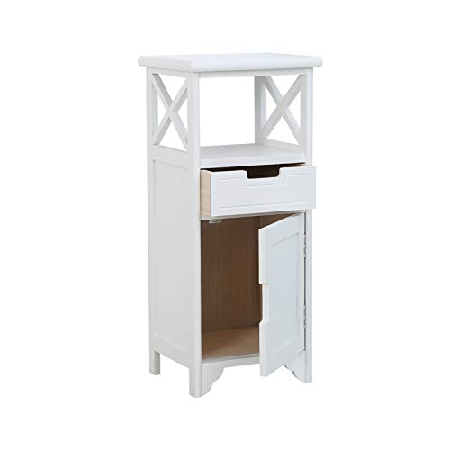 30" High Fully Assembled Nightstand with Drawer and Doors,Solid Wood,White | 30Inch Height Pre-Assembled Side End Table, No Assembly Bathroom Cabinet, Open Shelf, Slim Floor Standing Storage Cabinet - color: White