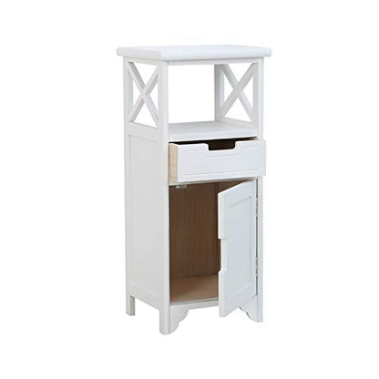 30" High Fully Assembled Nightstand with Drawer and Doors,Solid Wood,White | 30Inch Height Pre-Assembled Side End Table, No Assembly Bathroom Cabinet, Open Shelf, Slim Floor Standing Storage Cabinet - color: White
