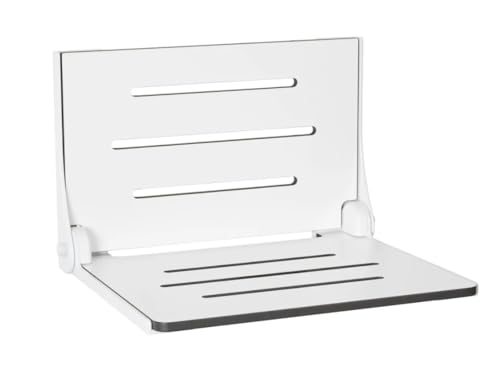 Seachrome Lift-Assist High Back Silhouette Folding Wall Mount Shower Bench Seat with White Frame - color: White Seat With White Frame