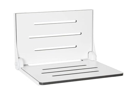 Seachrome Lift-Assist High Back Silhouette Folding Wall Mount Shower Bench Seat with White Frame - color: White Seat With White Frame
