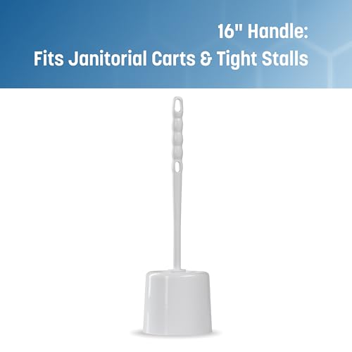 Sparta Toilet Bowl Brush with Caddy, 16 Inch, White | Flo-Pac, Polypropylene Bristles, Long Plastic Handle, Sanitary Storage Caddy