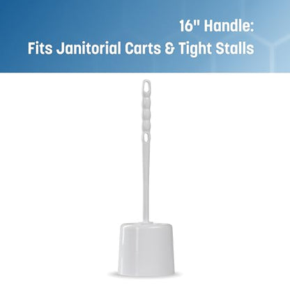 Sparta Toilet Bowl Brush with Caddy, 16 Inch, White | Flo-Pac, Polypropylene Bristles, Long Plastic Handle, Sanitary Storage Caddy