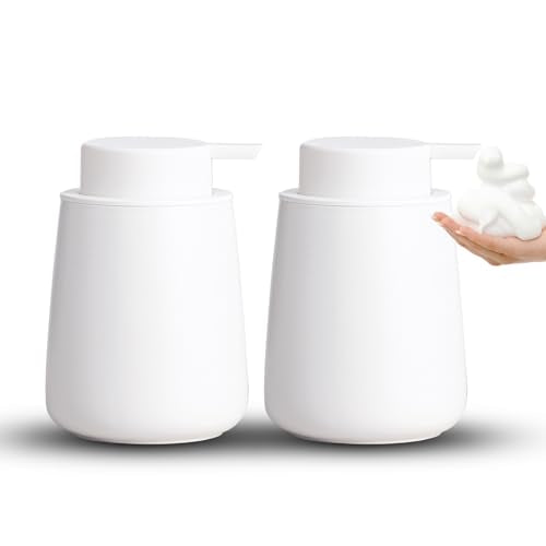 Foaming Soap Dispenser Set - 2 Pack White Ceramic Foam Hand Soap Dispenser for Bathroom, Hand Wash Dispenser Bottle with Foam Pump for Kitchen, 12 Oz Refillable Dish Soap Foam Dispenser 2 Pcs - color: White-2 Pack