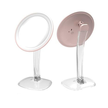 JERDON Lighted Tabletop Makeup Mirror - Makeup Mirror with 5X Magnification in Rose Gold Finish - 7.25-inch Round Vanity Mirror - Model JS725RL | 7.25" Round Frame, Adjustable 12.5" to 16" Height