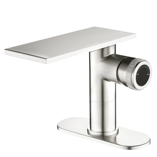 becola Modern Bathroom Sink Faucet， Brushed Nickel Vessel Sink Faucet，Single Hole Cold and Hot Basin Mixer Faucet for Bathroom Sink，Single Handle Vanity Faucet with Adjust Knobs and Deck Plate - color: Brushed Nickel, size: low