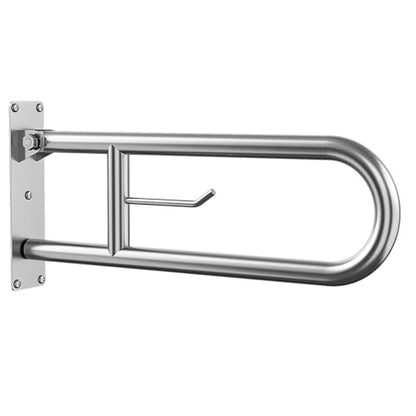 23.6 Inch Foldable Toilet Grab Bars, Bathroom Stainless Steel Handrails with Paper Holder, Handicapped Flip-Up Handles, Senior Safety Rails, Wall Mounted Hand Grips, for Elderly, Disabled, Pregnant - size: 23.6 inches