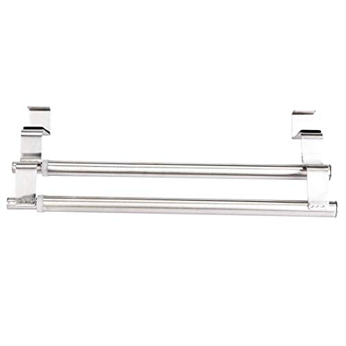 Kitchen Retractable Towel Holder, Stainless Steel Adjustable Double Over Cabinet Door Drying Kitchen Towels Hanger Bar Rack for Homes, Apartments, Condos Bathroom or Kitchen