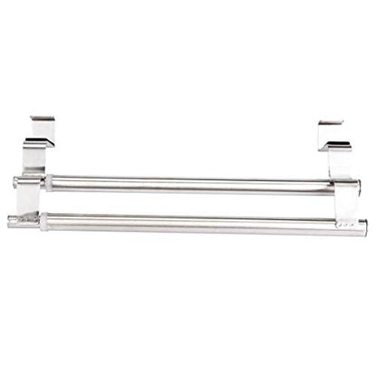 Kitchen Retractable Towel Holder, Stainless Steel Adjustable Double Over Cabinet Door Drying Kitchen Towels Hanger Bar Rack for Homes, Apartments, Condos Bathroom or Kitchen