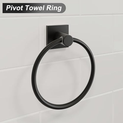 BGL Towel Ring Black Matte Modern Hand Towel Ring 2 Packs for Bathroom Wall Mounted Bathroom Towel Holder Bathroom Towel Rack - color: Matte Black, size: SQUARE