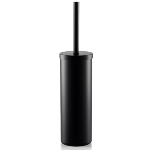 Heavy Duty Stainless Steel Toilet Brush Set with Holder(2 Brush Heads) – Rustproof Toilet Bowl Brush, Compact Cylinder Base, Extra Long Handle for Deep Cleaning, Black - color: Black