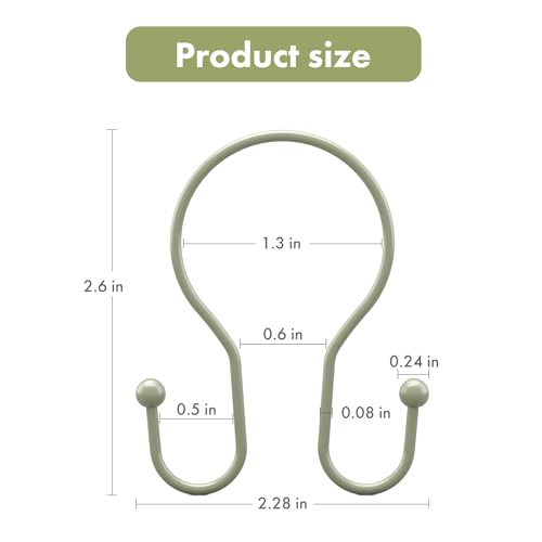 AmazerBath Shower Curtain Hooks Sage Green Shower Curtain Rings, Simple Double Hook Shower Curtain Hooks Rust Proof, Smooth Sturdy Metal Shower Hooks for Shower Curtain Rod, 12 Pcs Shower Rod Hooks - color: Sage Green, style: Minimalist - Double Shower Ho