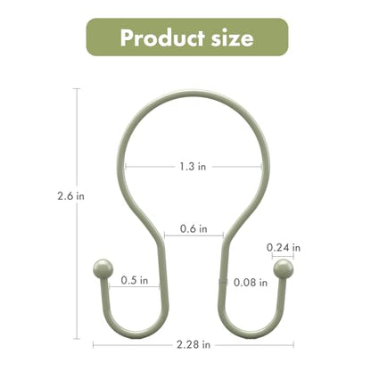 AmazerBath Shower Curtain Hooks Sage Green Shower Curtain Rings, Simple Double Hook Shower Curtain Hooks Rust Proof, Smooth Sturdy Metal Shower Hooks for Shower Curtain Rod, 12 Pcs Shower Rod Hooks - color: Sage Green, style: Minimalist - Double Shower Ho