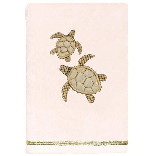 Jewel 4-Piece Premium Towel Set, Embroidered Turtles, Plush Turkish Cotton, Durable & Quick Dry, Elegant Beach Style, 2 Bath 2 Hand Towels, Blush - color: Blush, size: 2 Pcs Bath 2 Pcs Hand Towel