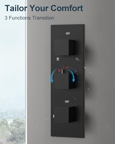 3-Function Thermostatic Shower System with Dual Rainfall Heads, Handheld Sprayer Matte Black - color: Matte Black