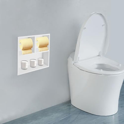 Dual Toilet Roll Holder, Recessed Toilet Paper Holder 304 Stainless Steel | Toilets Paper Holders Horizontal Toilets Paper Niche Toilet Niche Dispenser with Storage 12.2 LX 3.94W X 12.2H in (White) - color: White