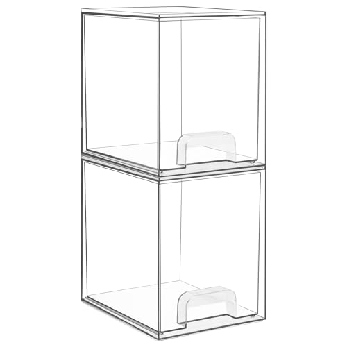 Vtopmart Clear Stackable Storage Drawers, 2 Pack Tall Plastic Organizers | Clear Pull-Out Drawers, Stackable Design for Skincare, Cosmetics, Beauty Supplies, Vanity, Bathroom, Cabinet and Countertop - style: 2pack High