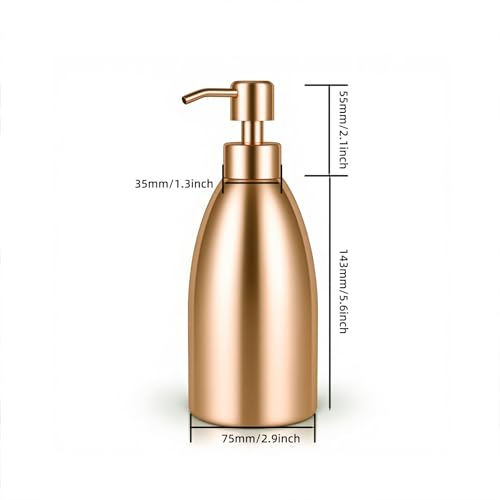 304 Stainless Steel Soap Dispenser 16oz Rust-Proof Liquid Soap Pump Bottle for Kitchen or Bathroom Countertop Hand Dish Lotion Leak-Proof (Rose Gold) - color: Rose Gold