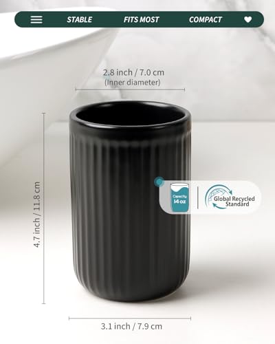 BosilunLife Ceramic Toothbrush Holder - 12oz Bathroom Toothbrush Holder Tooth Brush Holders Tumbler Cups Reusable Toothbrush Mouthwash Cup Small Toothbrush and Toothpaste Holder, Striped Black - color: Black-vsc, size: striped-cylinder