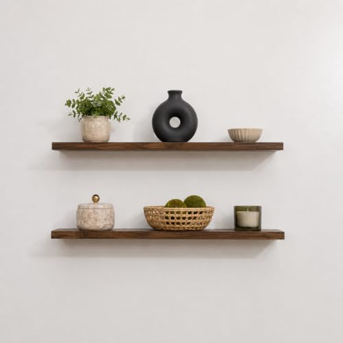 Floating Wall Shelves, Solid Natural Wood, Large and Small-Kitchen and Bathroom Shelf, Heavy Duty, Made in USA Set of 2 (Jacobean, 12Wx6D) - color: Jacobean, size: 12Wx6D