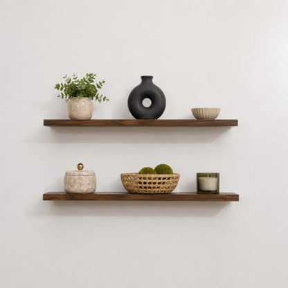 Floating Wall Shelves, Solid Natural Wood, Large and Small-Kitchen and Bathroom Shelf, Heavy Duty, Made in USA Set of 2 (Jacobean, 12Wx6D) - color: Jacobean, size: 12Wx6D