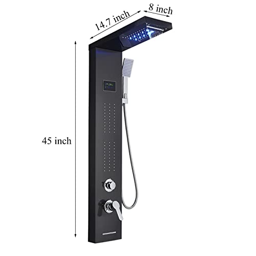 LED Light Shower Panel Tower Rainfall Waterfall Shower Head with Massager Jets Body System Jet Black B (Color : Black B) - color: Black B