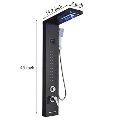 LED Light Shower Panel Tower Rainfall Waterfall Shower Head with Massager Jets Body System Jet Black B (Color : Black B) - color: Black B