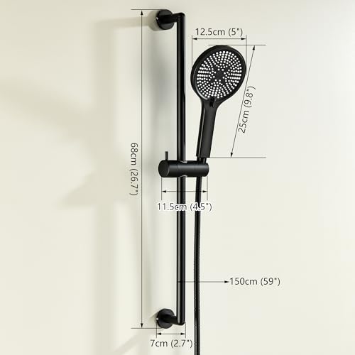 Hand Shower with Slide Bar, Matte Black 26 Inch Shower Head with Slider Bar Adjustable Shower Slide Bar with 3 Function Handheld Shower - style: Matte Black