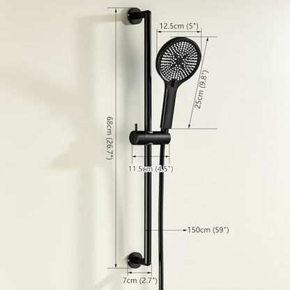 Hand Shower with Slide Bar, Matte Black 26 Inch Shower Head with Slider Bar Adjustable Shower Slide Bar with 3 Function Handheld Shower - style: Matte Black