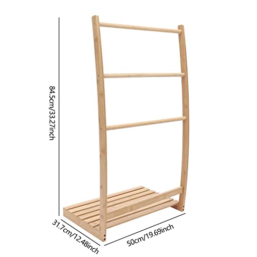 3 Tier Bamboo Towel Rack, Free-Standing Beach Towel Holder, Bath Towel Storage Organizer Shelf for Living Room or Bedroom