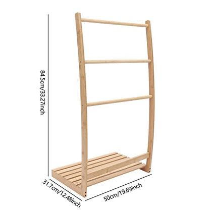 3 Tier Bamboo Towel Rack, Free-Standing Beach Towel Holder, Bath Towel Storage Organizer Shelf for Living Room or Bedroom