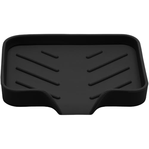 BokWin Silica Gel Soap Dish with Drain, Black, 4.8x3.5 Inch | 1 Pack, Self Draining, For Shower, Bathroom and Kitchen, Bar Soap Holder - color: Black