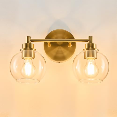 VONLUCE 2 Light Bathroom Vanity Light Fixtures, Gold Finish | Globe Glass Shades, E26 Sockets, Easy to install, Vanity Lights for Bedroom Hallway Living Room - color: Gold, size: 2-Light