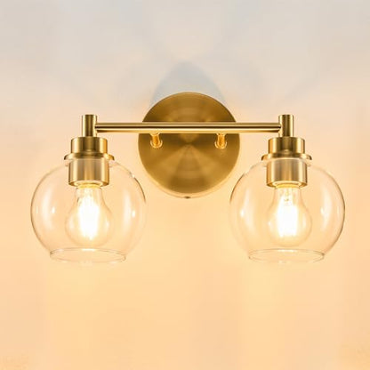 VONLUCE 2 Light Bathroom Vanity Light Fixtures, Gold Finish | Globe Glass Shades, E26 Sockets, Easy to install, Vanity Lights for Bedroom Hallway Living Room - color: Gold, size: 2-Light