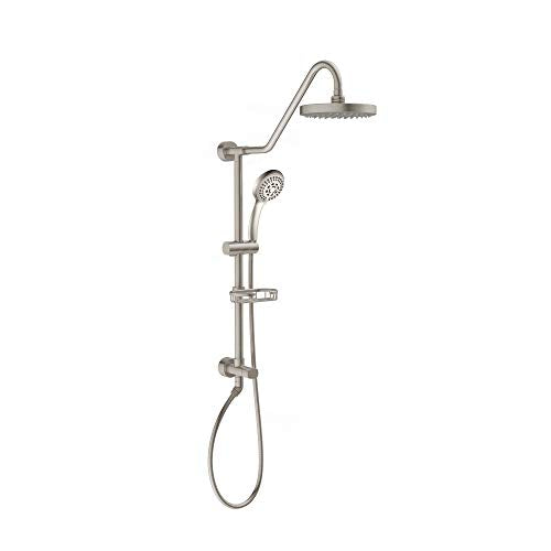PULSE ShowerSpas Kauai III Brushed Nickel Rain Shower Head with Handheld Spray - 2.5 GPM, 8" Showerhead, 5-Function HandShower, Adjustable Slide Bar - Shower Heads with Handheld Spray Combo - color: Brushed Nickel, size: 2.5 Gallon Per Minute