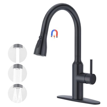 CREA Black Kitchen Faucet, Pull Down Kitchen Faucets with Sprayer 3 Modes, Uitility Laundry Faucets Single Hole Bar Sink Faucet 360° Swivel High Arc Stainless Steel RV Faucet, Matte Black - color: Black, style: standard