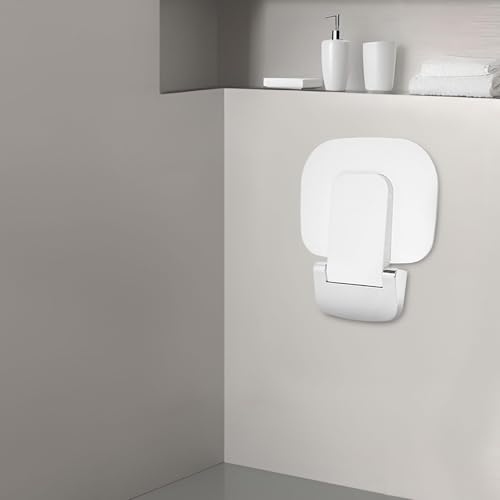 Foldable Shower Chair, Wall Mounted Bath Seat for Elderly & Handicap, ABS Plastic Bathroom Stool with Backrest, Portable Shower Bench for Tub and Tile (White) - color: White