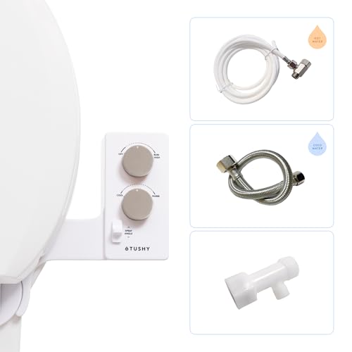 TUSHY Spa 3.0 Cool to Warm Water Bidet Attachment, Brushed Nickel | Universal Fit, Easy Install, Self-Cleaning, Adjustable Pressure and Angle Control, Sink Access Required Within 6 Feet - color: Brushed Nickel, style: Warm Water Optional