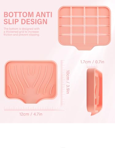 2PCS Self Draining Soap Holder,Silicone Soap Dish,Suitable for Kitchen,Bathroom,Shower,Bath Tub,Soap Container（Pink） - color: Pink
