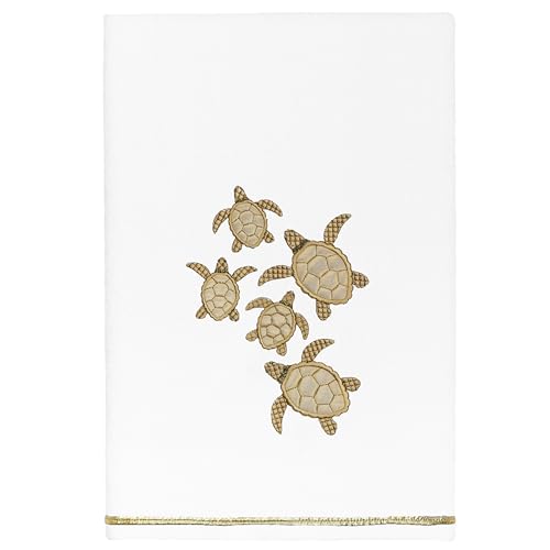 Jewel 4-Piece Premium Towel Set, Embroidered Turtles, Plush Turkish Cotton, Durable & Quick Dry, Elegant Beach Style, 2 Bath 2 Hand Towels, White - color: White, size: 2 Pcs Bath 2 Pcs Hand Towel