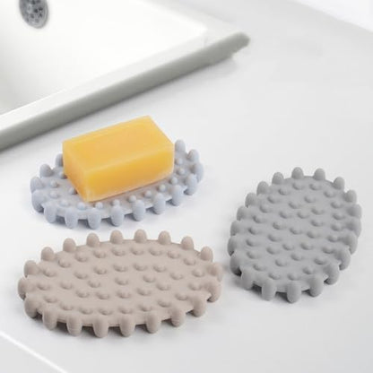 1Pc Light Gray Silicone Soap Dish, Self-Draining Non-Slip Soap Saver Pad, Quick Dry Bar Soap Holder Tray for Bathroom, Shower, Kitchen Sink, Bar Toilet, Easy Clean - color: Light Gray