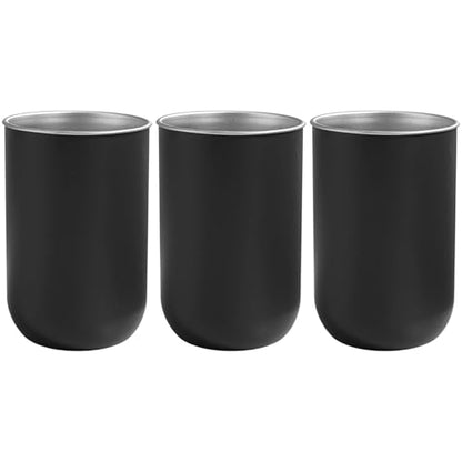 350Ml Metal Bathroom Cups, Stainless Steel Mouthwash Cups, Matte Black Finish, Three Pcs Modern Cylindrical Design, Bathroom Quality Cups Easy for Daily Use
