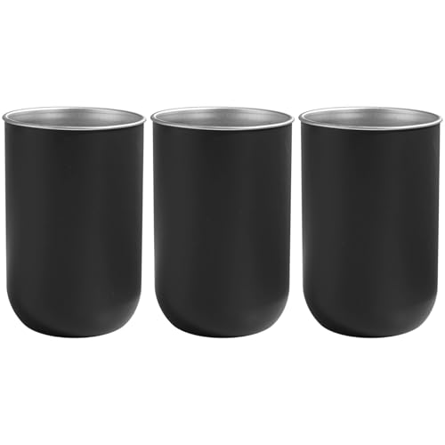 350Ml Metal Bathroom Cups, Black Matte Finish, Quality Easy to Clean, Modern Cylindrical Design, 3 Pcs Stainless Steel Mouthwash Cups for Bathroom